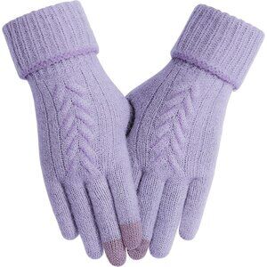 Women's Purple Touch Screen Elastic Knit Lined Winter Warm Stylish Gloves